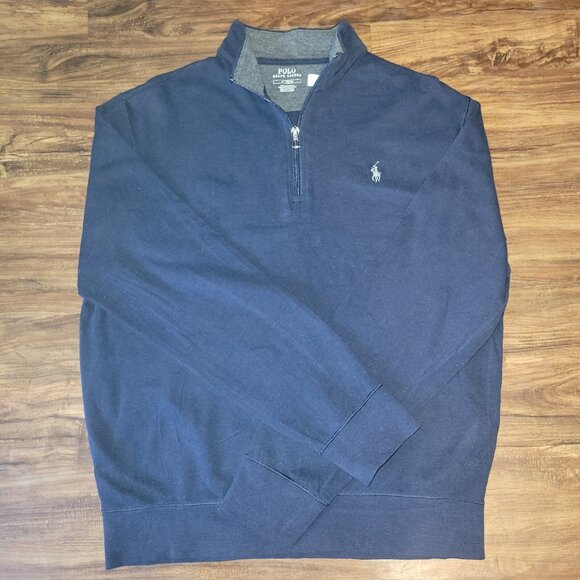 Polo Ralph Lauren Shirt Mens Medium Navy Blue 1/4 Zip Up Pullover Viscose Blend - Picture 4 of 16